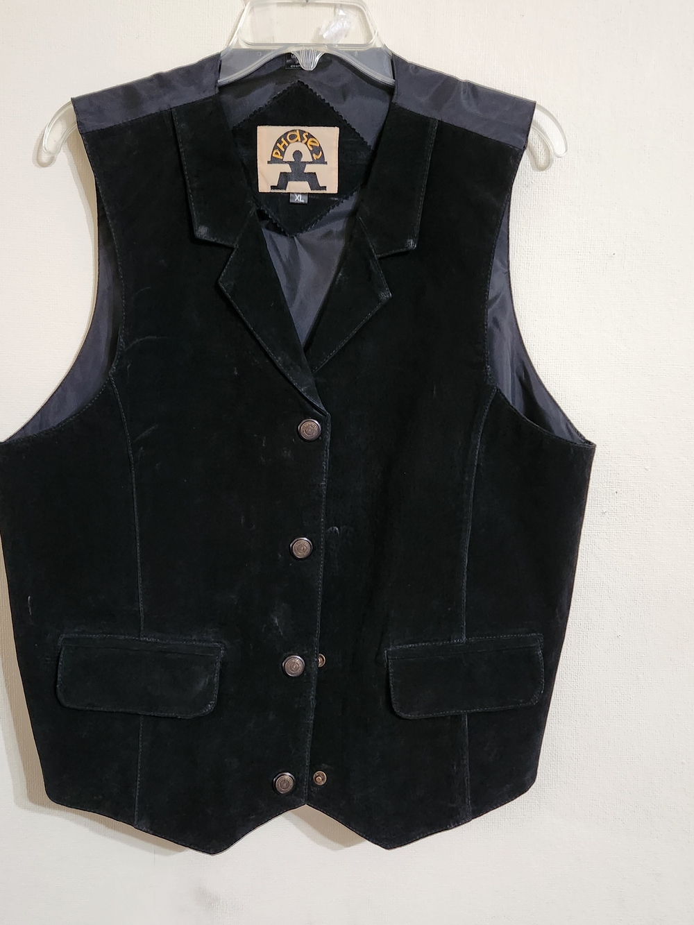 Black Suede Snap-Front Vest by Phase 2